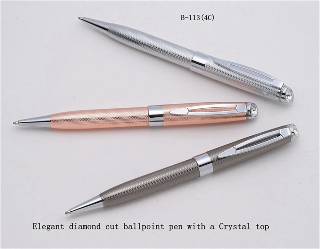 Stylish diamond-cut design and chrome-plated luxury ballpoint pen B-113 (4C)