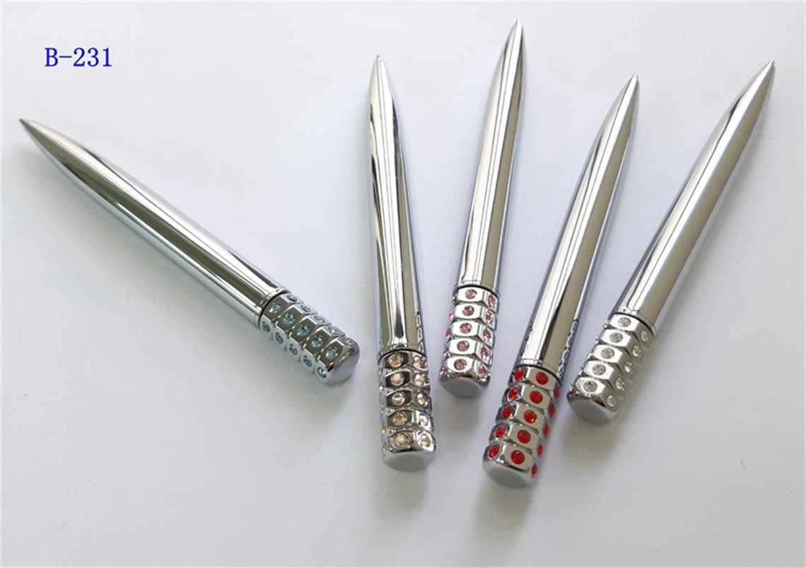 Eye catching and stylish crystal ballpoint pen. Precision set with crystals in the top